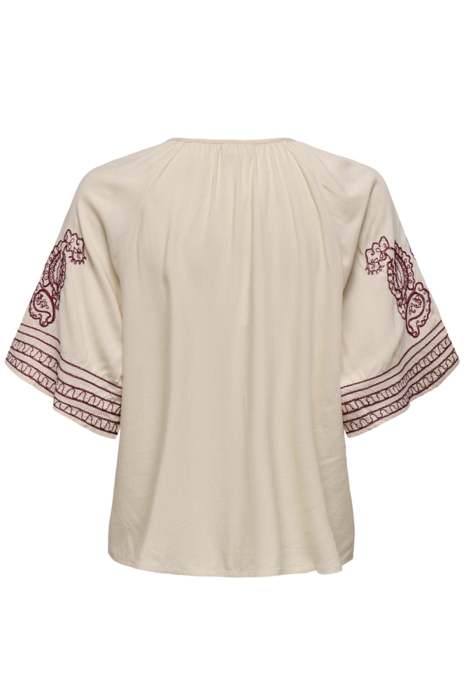 JDYRISSO LIFE BIANCA L/S TOP WVN 15347078 TAPIOCA/ FIG EMBROIDERY